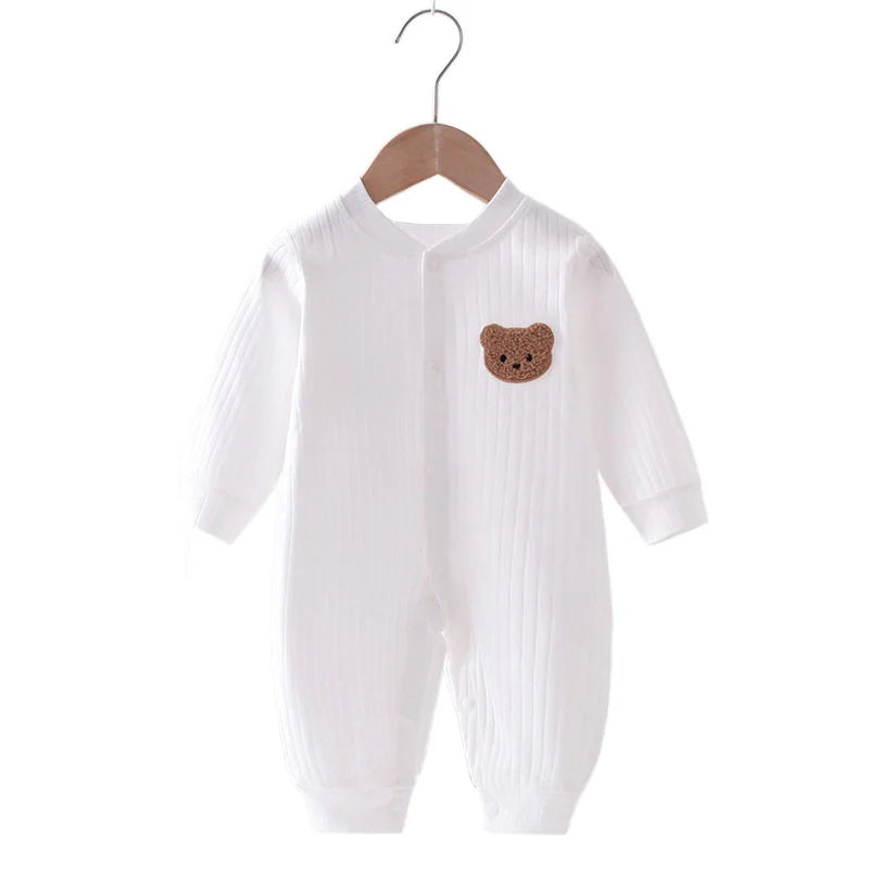 2024 Autumn Baby Romper Solid Color Bear Jumpsuit Cotton Spring Newborn One-Pieces Clothing for Boys Girls Infant Onesie 0-18M