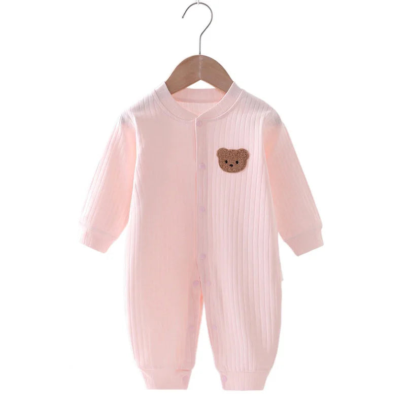 2024 Autumn Baby Romper Solid Color Bear Jumpsuit Cotton Spring Newborn One-Pieces Clothing for Boys Girls Infant Onesie 0-18M